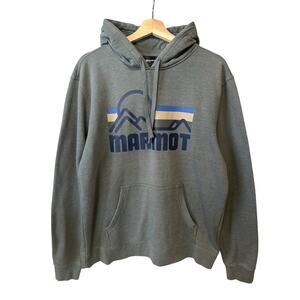 Marmot Hoodie Sweatshirt Grey Graphic Logo Men's Size Large